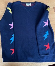 Hush Dark Navy Blue Jumper Top Stars Lightning Bolts Merino Wool Size Medium XS
