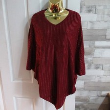 FRANK USHER ● size 12 14 ● red sparkly beaded Xmas poncho cape jumper top ladies