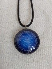 Handmade Blue Sri Yantra Pendant. Fortune, Energy