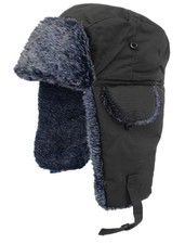 LADIES COSSACK HAT winter black grey Faux fur Trapper Womens Small warm Ushanka