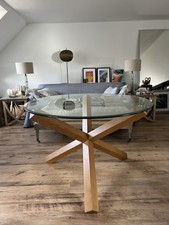 Light Oak Circular Glass Table
