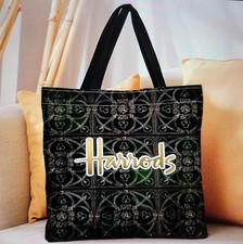 Harrods Print PatternedTote Bag Black & Gold 35x40cm New