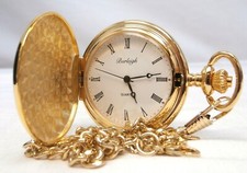 Burleigh Gold-Plated Full Hunter Quartz Pocket Watch (New, May Need New Battery)