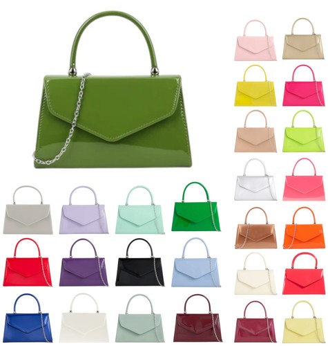Ladies plain patent clutch bag - plain,