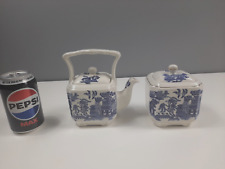 Sadler Small Willow Pattern Teapot & Lidded Sugar Bowl - Unusual Shape - GC