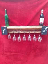 Handmade Wooden Rustic Wine Rack Shelves Glasses Reclaimed Timber 7 Glasses 