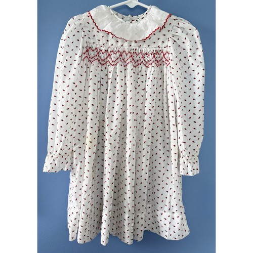 Vintage smocked red rose dress - rose,