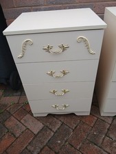 Two French Shabby Chic Style Bedside Cabinets with Drawers in white 