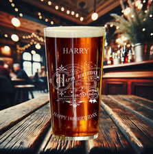 Personalised, Birthday Pint Glass, 18th 20th 21st 30th 40th 50th 60th 70th 80th