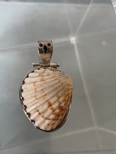 Real Seashell Pendant Mounted in 925 Silver. Large Hinged Bale. Cockle Shell