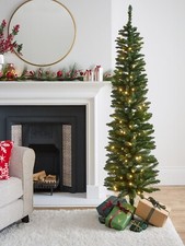 Pre-Lit Pencil Christmas Tree 6ft Green Elegant and Lifelike Holiday Decor