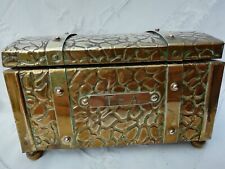 Art Deco Brass On Wood Tin Lined English Tea Caddy Chest Circa 1920's