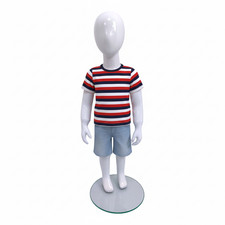 Child’s White Fiberglass Egg Head Display Mannequin 86cm Gloss with Glass Stand