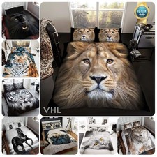 3D Animal Print Microfiber Duvet Cover Quilt Bedding Set Single Double King Size