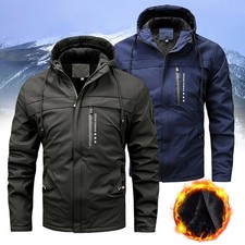 Men's Winter Warm Hooded Jacket Coat Fleece Lined Windproof Outdoor Hoodie Tops