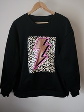 Women's Casual Black Leopard Print Lightning Bolt Sweatshirt ~XL