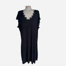 Anna Scholz Dress UK 18 Black Lace Trim Kaftan Maxi V Neck Draped Relaxed Party