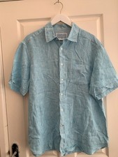 Marks and Spencer M & S Mens Turquoise Striped Linen Shirt size L VGC