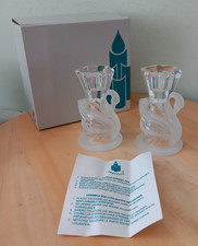 Partylite Crystal Swan Pair Candlesticks Candle Holders Small Frosted New