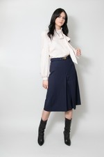 70's Vintage Blue Ladies Gold Metal Retro Midi Flared Culottes Heritage Small