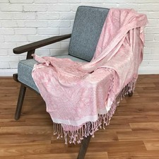 Handwoven Jacquard Paisley Throw 130x155cm Pink White Bedspread Blanket Shawl