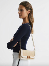 Reiss Natural/Off White Lexi Small Raffia Clutch Bag