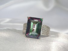 Large Sterling Silver 925 Rainbow Mystic Topaz Cocktail Ring Size 7