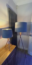 Tripod Floor Lamp and Matching  Table Lamp - Copper Finish - Grey Suede shades 