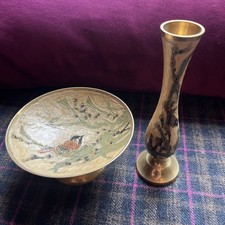 Vintage Brass Bon Bon Dish /Brass Trinket Dish and mini vase VGC 