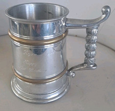 Vintage Sheffield Mint English Pewter Tankard Mug Hand Crafted. Engraved. 