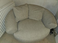 Comfy Oversized Swivel Cuddle Chair  Stone/Cream. Super Cozy & Stylish!