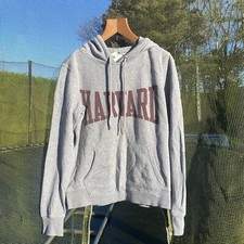 H&M Grey Burgundy Print Harvard Pullover Hoodie Size M