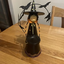 PartyLite Abracadabra Witch Halloween Candle Holder Tealight Glitter Bats, Box