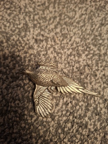 Flying pheasant pewter pin - pheasant,