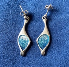 Scottish Malcolm Gray / Ortak Sterling Silver & Enamel Leah Earrings