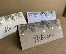 6x Christmas PLACE CARDS personalised name greenery table setting wedding decor