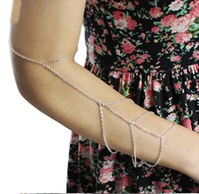 Women Multi Layer Hand Arm Slave Chain Cuff Harness Chain Slave Ring Bracelet!