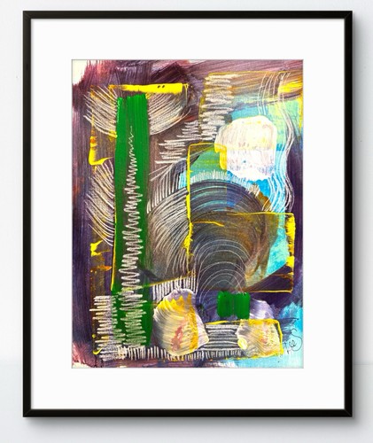 Original art green tower - art, 9x12