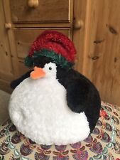 Russ Berrie 4411 Poof Christmas Xmas Penguin Soft Plush Stuffed Cuddly Toy 10"