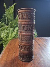 Vintage Hand Carved Wood Stackable Spice Canisters Tower 8½"