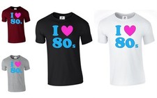 I Love Heart 80s The 80's Retro unisex Pop Fancy Dress Costume (80's, T SHIRT )