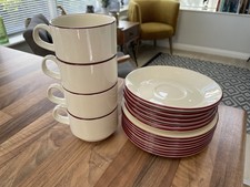 Vintage Steelite  4 Cups - 6 Saucers - 7 Side Plates - Cream Burgundy Set