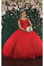 Red Quinceanera Dress Off The Shoulder 3D Florals Sweet 16 Party Ball Gowns