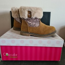 Cupcake Couture Toddler Girl Glitter Panel & Faux Fur Ankle Boots UK 8