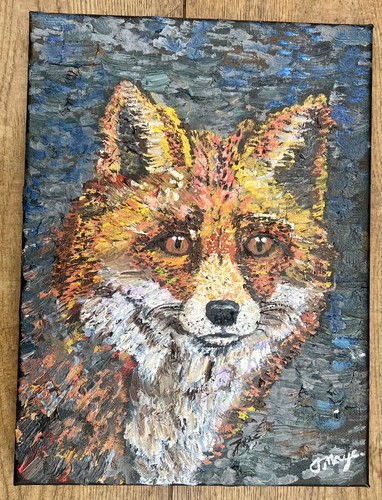Original hand painted fox - hand-, oil