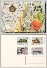 c39155 The Weston Coast cider map ad   England  postcard 1980 Steep Holm stamp