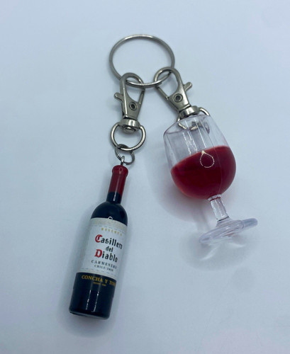 Wine glass bottle keyring - glass, &