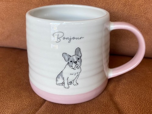 White ceramic mug with - white, pink