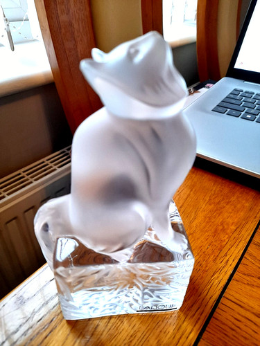 Lalique superb cat pedestal - lalique,