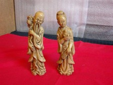 Vintage Pair Of Oriental Chinese Resin Man & Lady  Sculpture Figurines ,6'' Tall